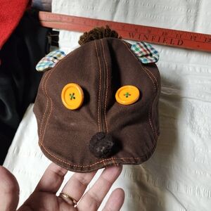 Brown Dog Face Hat with Orange Button Eyes